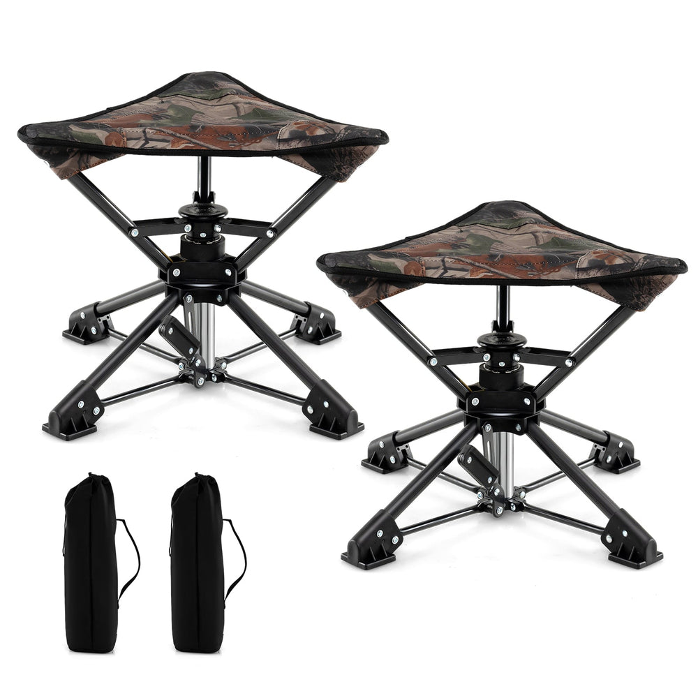 Set of 2 Folding Swivel Camping Hunting Stools with Anti-Sink Feet and Carry Bag-Camouflage