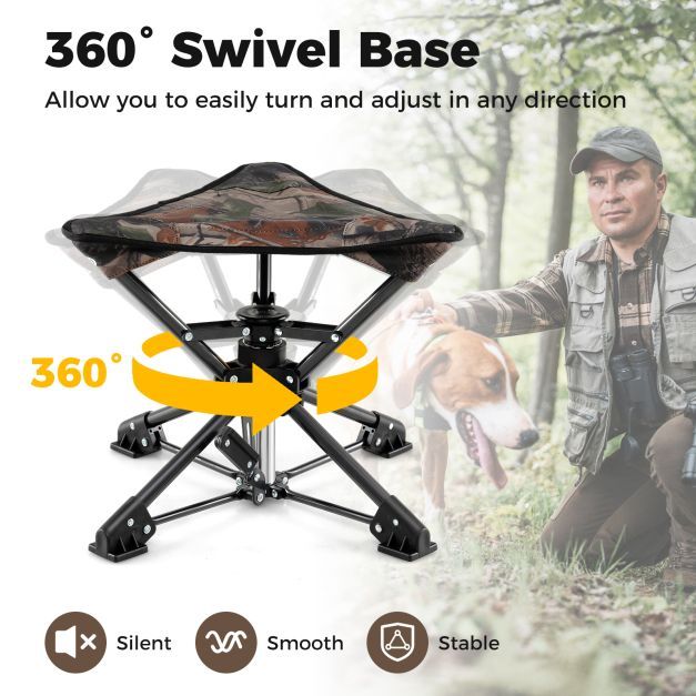 Set of 2 Folding Swivel Camping Hunting Stools with Anti-Sink Feet and Carry Bag-Camouflage