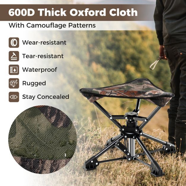 Set of 2 Folding Swivel Camping Hunting Stools with Anti-Sink Feet and Carry Bag-Camouflage
