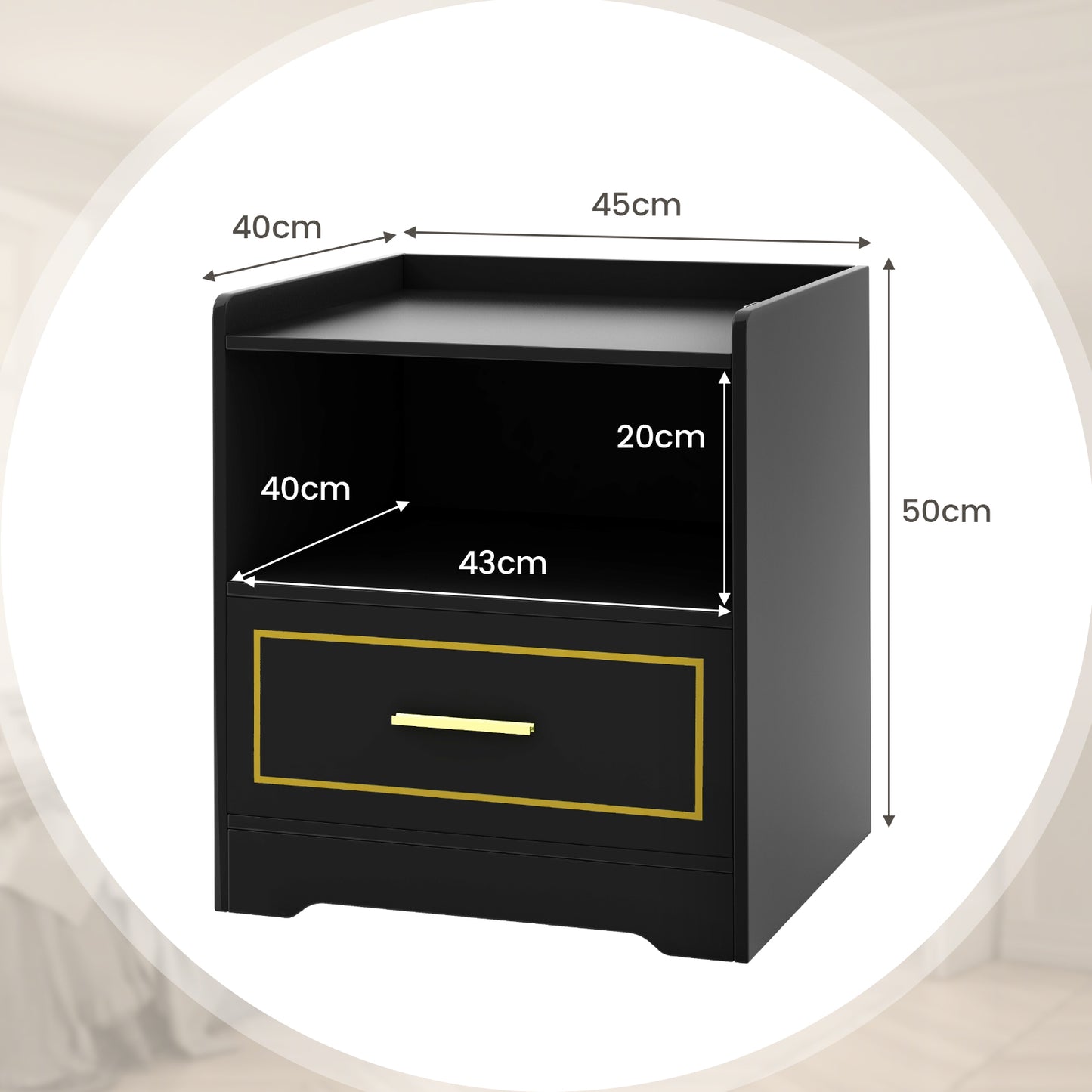 Set of 2 LED Nightstand with USB and Type-C Port-Black