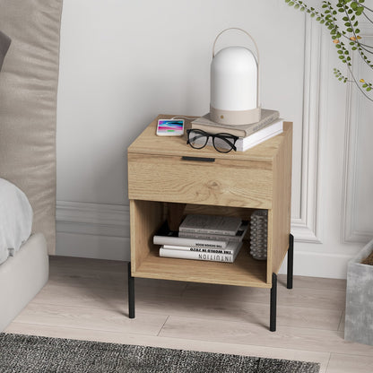 Set of 2 Mid Century Modern Nightstand with Charging Station and Open Compartment