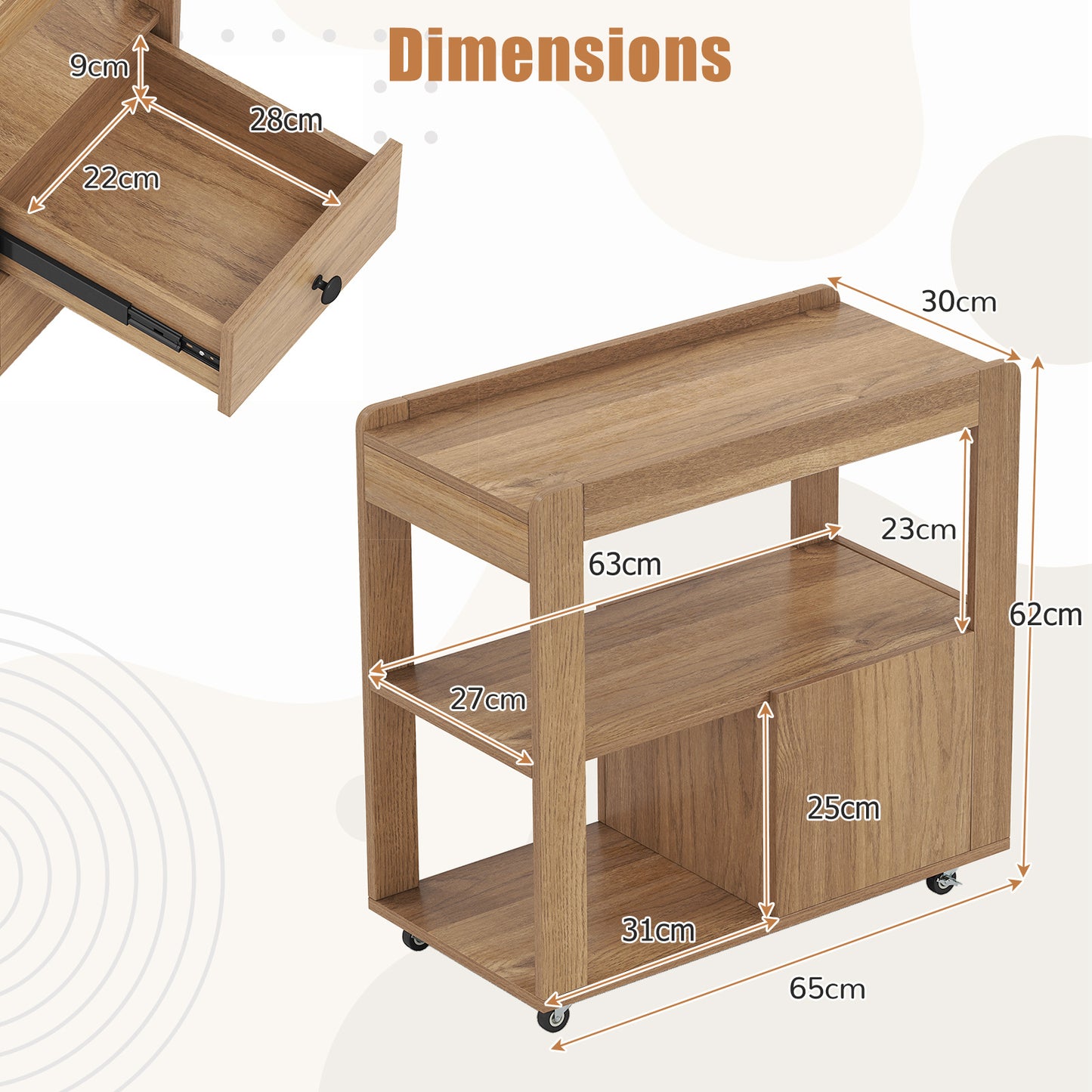 Set of 2 Modern 2-Drawer Sofa Side Table with Open Shelves-Natural