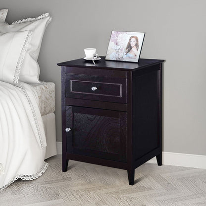 Set of 2 Modern Nightstand with Drawer and Cabinet-Espresso