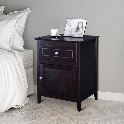 Set of 2 Modern Nightstand with Drawer and Cabinet-Espresso