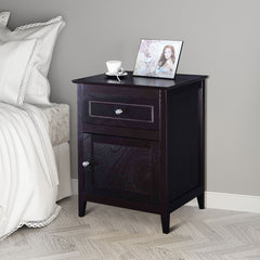 Set of 2 Modern Nightstand with Drawer and Cabinet-Espresso