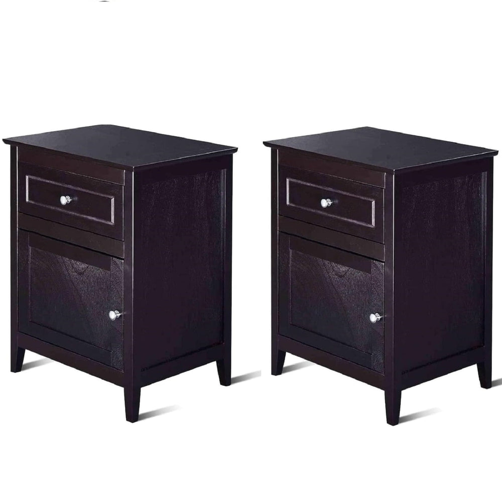 Set of 2 Modern Nightstand with Drawer and Cabinet-Espresso