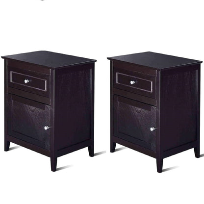 Set of 2 Modern Nightstand with Drawer and Cabinet-Espresso