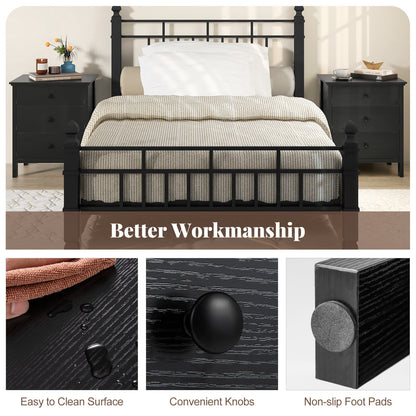 Set of 2 Nightstand with 3 Drawer for Bedroom Compact Storage Chest-Black