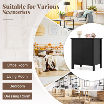 Set of 2 Nightstand with 3 Drawer for Bedroom Compact Storage Chest-Black
