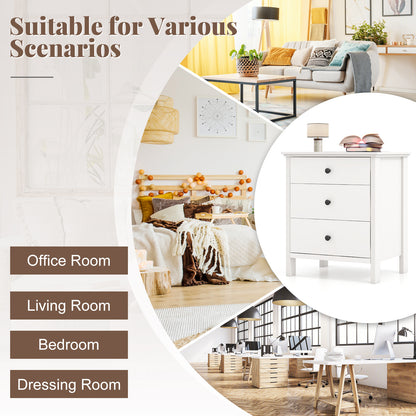 Set of 2 Nightstand with 3 Drawer for Bedroom Compact Storage Chest-White