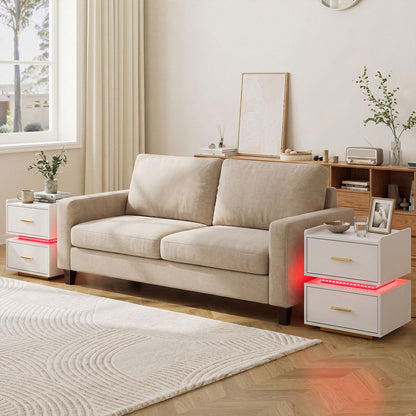 Set of 2 Nightstand with Charging Station and 2 Storage Drawers-White