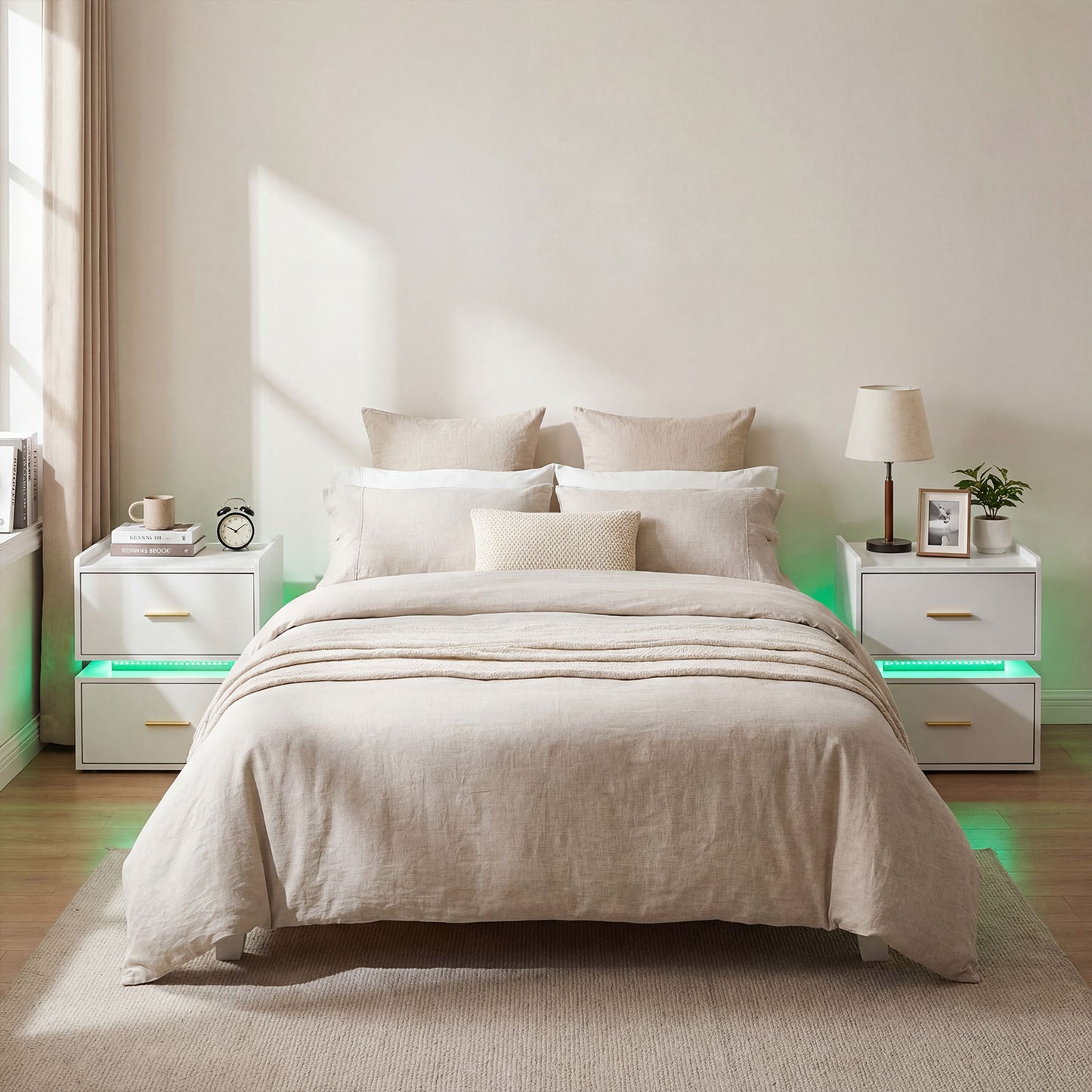 Set of 2 Nightstand with Charging Station and 2 Storage Drawers-White