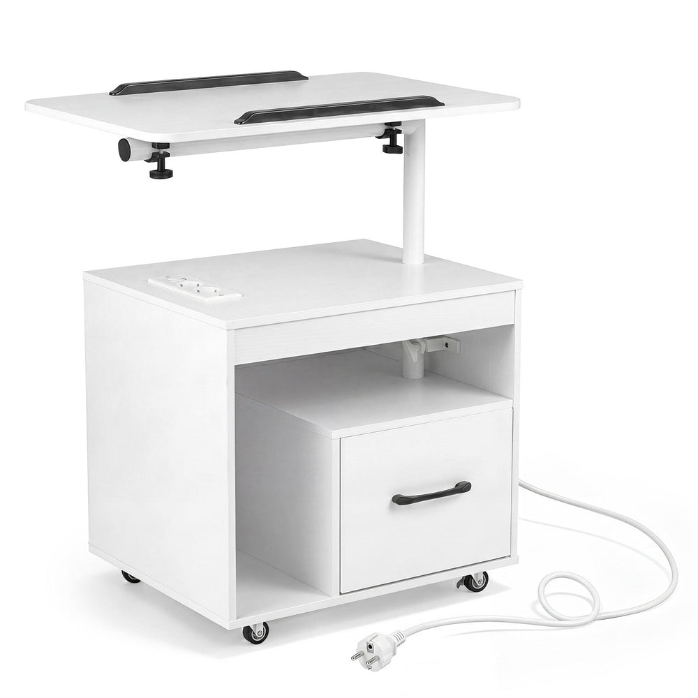 Set of 2 Nightstand with Charging Station and Rotatable Tabletop for Bedroom-White