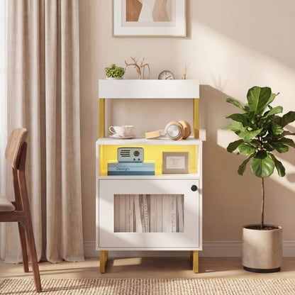 Set of 2 Nightstand with LED Lights Modern End Table with Top Tray-White