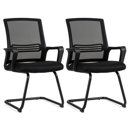 Set of 2 Office Guest Chair with Lumbar Support and Mesh Back for Reception-black