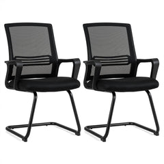 Set of 2 Office Guest Chair with Lumbar Support and Mesh Back for Reception-black