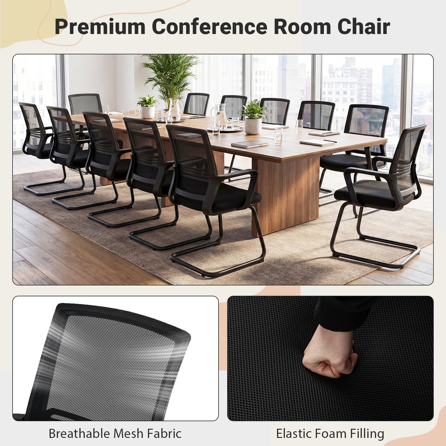 Set of 2 Office Guest Chair with Lumbar Support and Mesh Back for Reception-black
