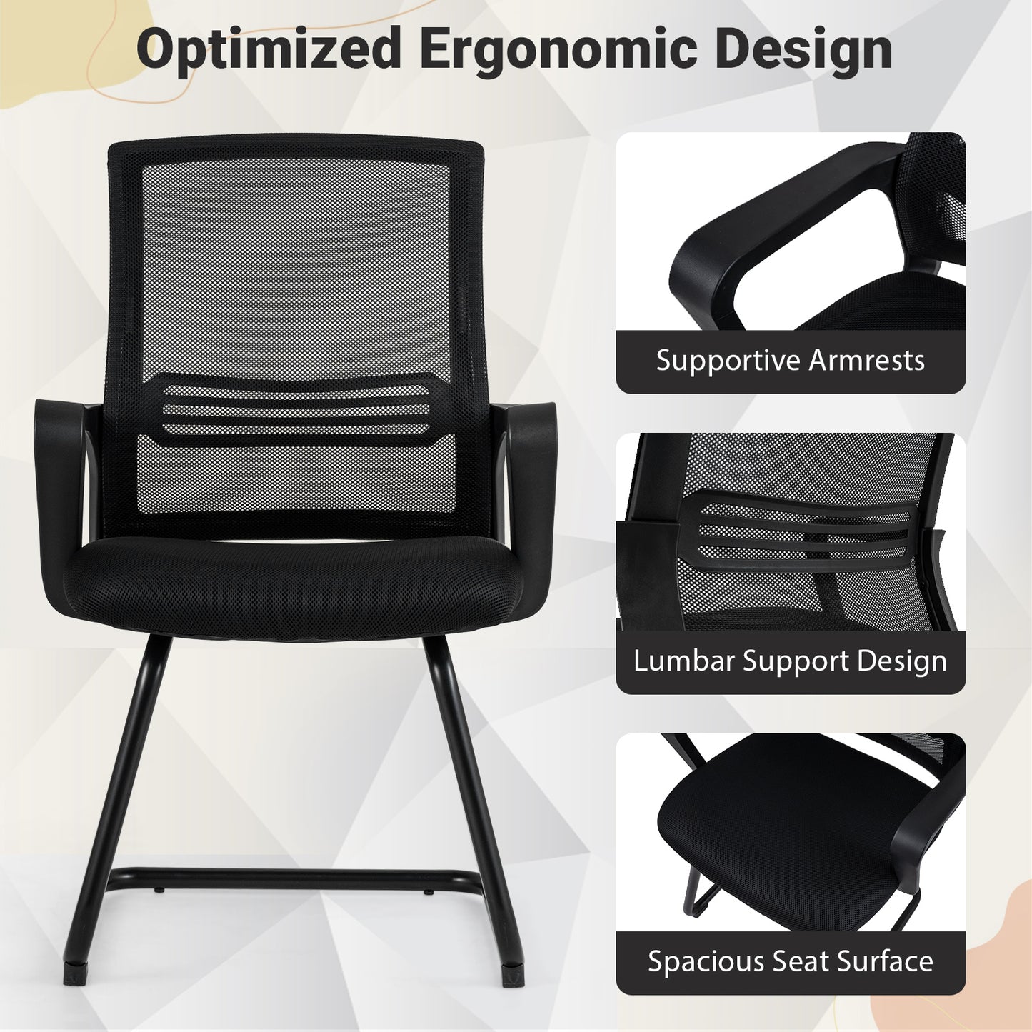 Set of 2 Office Guest Chair with Lumbar Support and Mesh Back for Reception-black