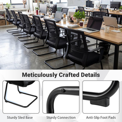 Set of 2 Office Guest Chair with Lumbar Support and Mesh Back for Reception-black