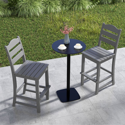 Set of 2 Outdoor HDPE Bar Stool with Backrest and Footrest-Grey