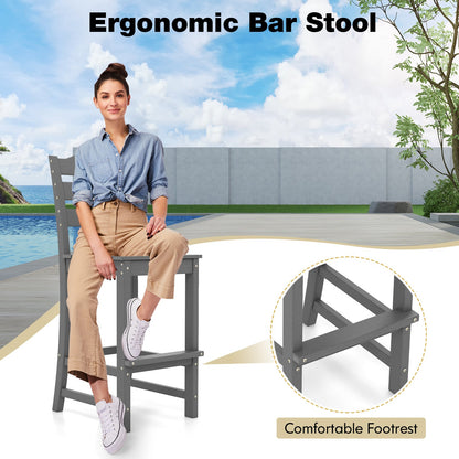 Set of 2 Outdoor HDPE Bar Stool with Backrest and Footrest-Grey