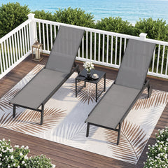 Set of 2 Patio Chaise Lounge Chair with Wheels Outdoor Recliner with 6-Level Adjustable Backrest-Grey