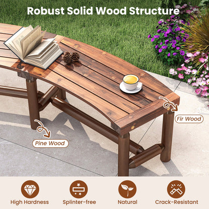 Set of 2 Patio Curved Bench Solid Wood Fire Pit Bench for 2-3 People Outdoor Backless Loveseat-Brown