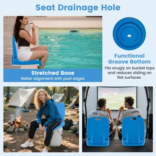 Set of 2 Poolside Chairs with Handle and Back Support-Blue