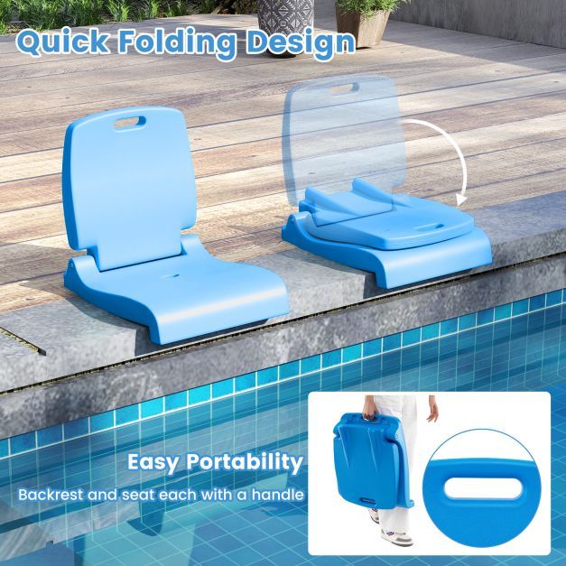 Set of 2 Poolside Chairs with Handle and Back Support-Blue