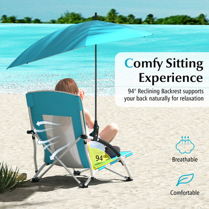 Set of 2 Portable Beach Umbrella Chair with Adjustable Parasol