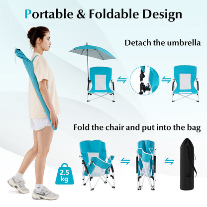 Set of 2 Portable Beach Umbrella Chair with Adjustable Parasol