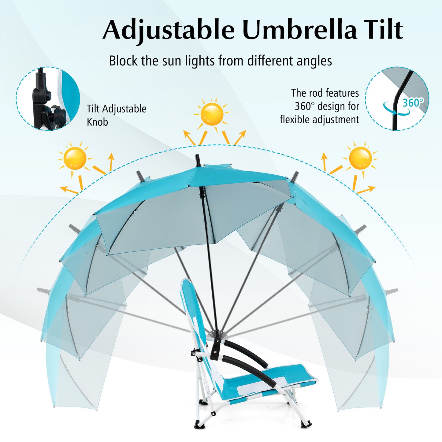 Set of 2 Portable Beach Umbrella Chair with Adjustable Parasol
