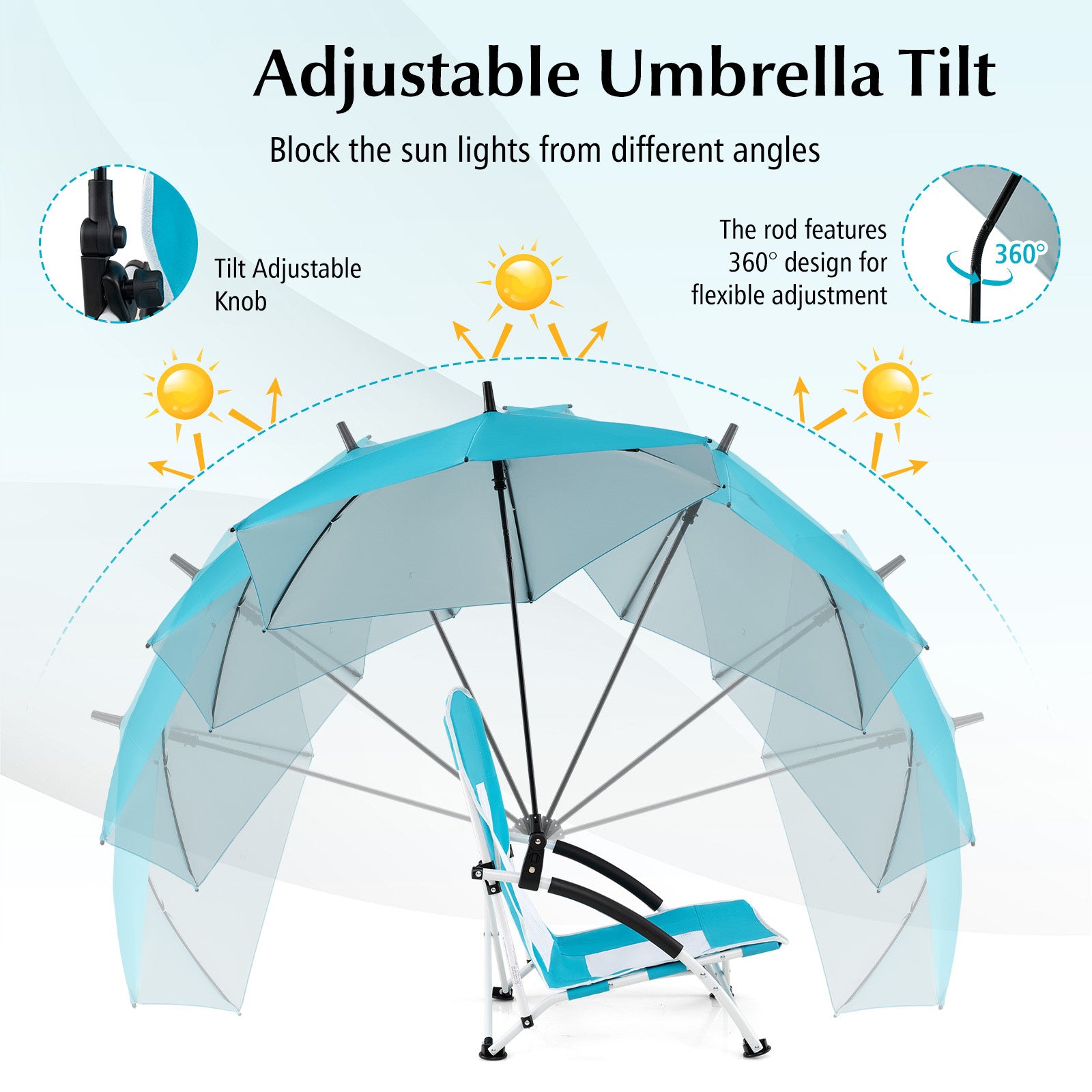 Set of 2 Portable Beach Umbrella Chair with Adjustable Parasol