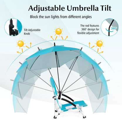 Set of 2 Portable Beach Umbrella Chair with Adjustable Parasol