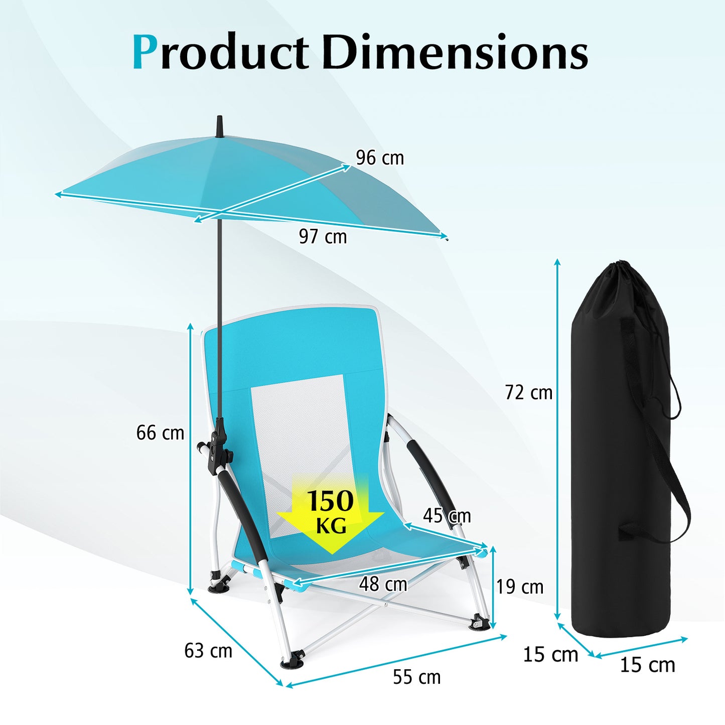 Set of 2 Portable Beach Umbrella Chair with Adjustable Parasol