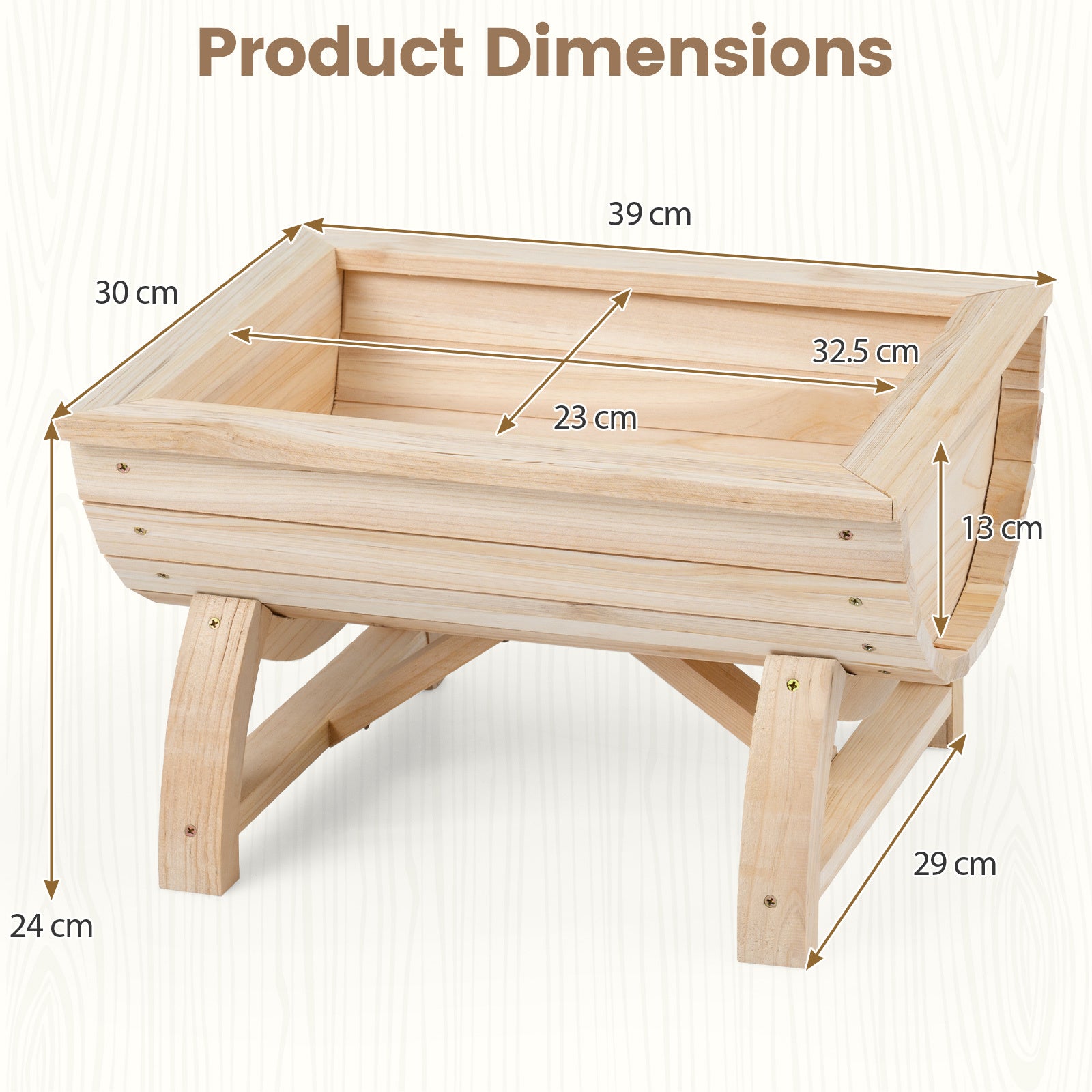 Set of 2 Raised Wood Garden Beds with Legs and Drainage Hole for Vegetables-Natural
