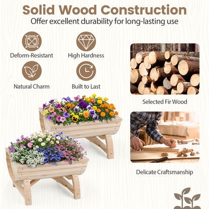 Set of 2 Raised Wood Garden Beds with Legs and Drainage Hole for Vegetables-Natural