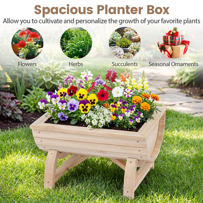 Set of 2 Raised Wood Garden Beds with Legs and Drainage Hole for Vegetables-Natural