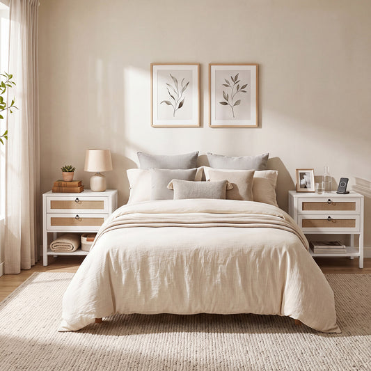 Set of 2 Rattan Nightstand 68 cm with 2 Drawers for Living Room Bedroom-White