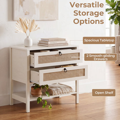 Set of 2 Rattan Nightstand 68 cm with 2 Drawers for Living Room Bedroom-White