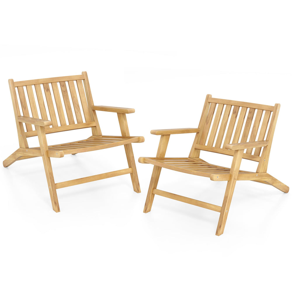 Set of 2 Teak Wood Outdoor Reclining Chair Natural Mid Century Accent Armchair