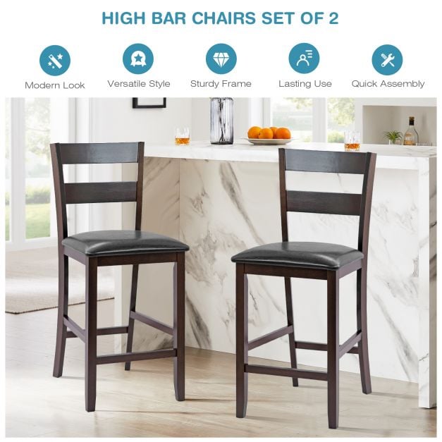 Set of 4 63.5 cm Counter Height Upholstered Bar Stools with Soft Padded Seat