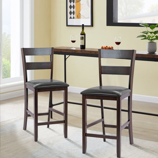Set of 4 63.5 cm Counter Height Upholstered Bar Stools with Soft Padded Seat