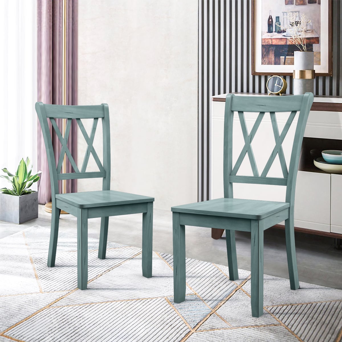 Set of 4 Armless Wood Dining Chairs with Ergonomic Fluted Seat