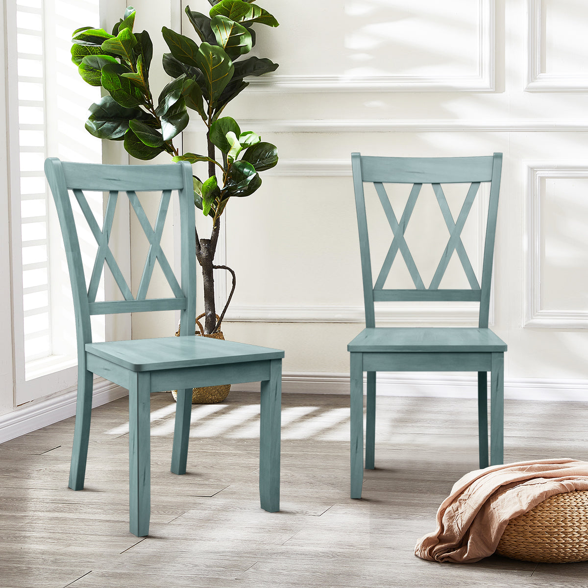 Set of 4 Armless Wood Dining Chairs with Ergonomic Fluted Seat