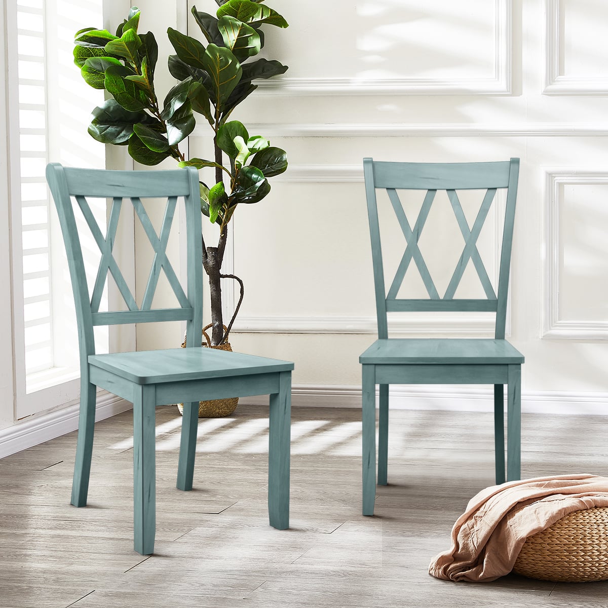 Set of 4 Armless Wood Dining Chairs with Ergonomic Fluted Seat