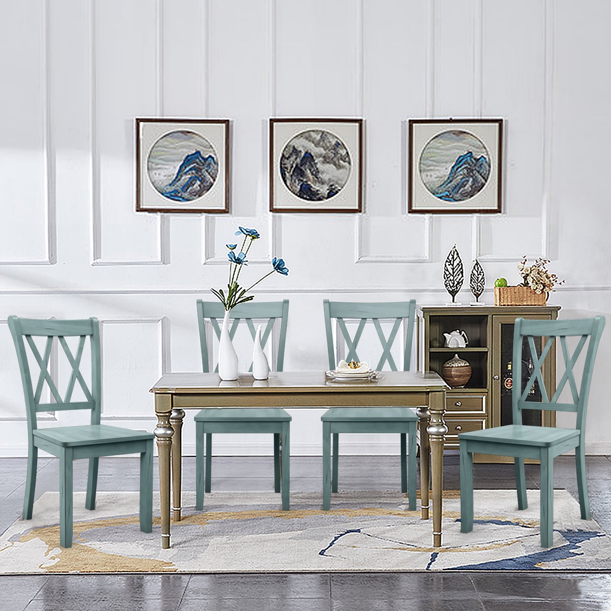 Set of 4 Armless Wood Dining Chairs with Ergonomic Fluted Seat