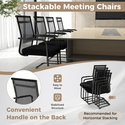 Set of 4 Executive Office Guest Chairs with Metal Sled Base-Grey