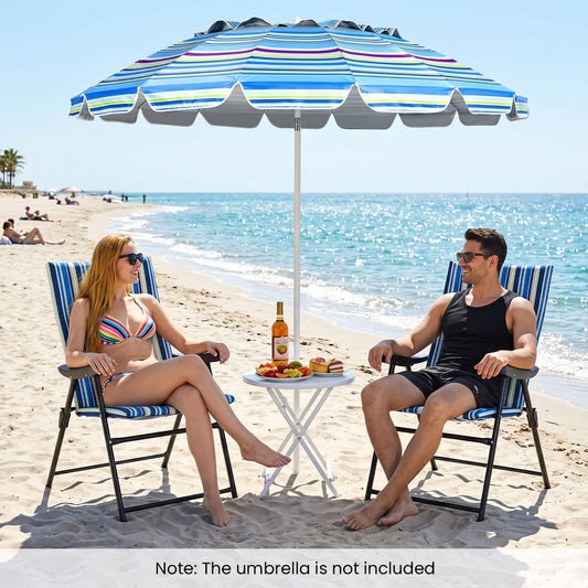 Set of 4 Foldable Beach Chairs with Armrests and Wide Seat-Blue
