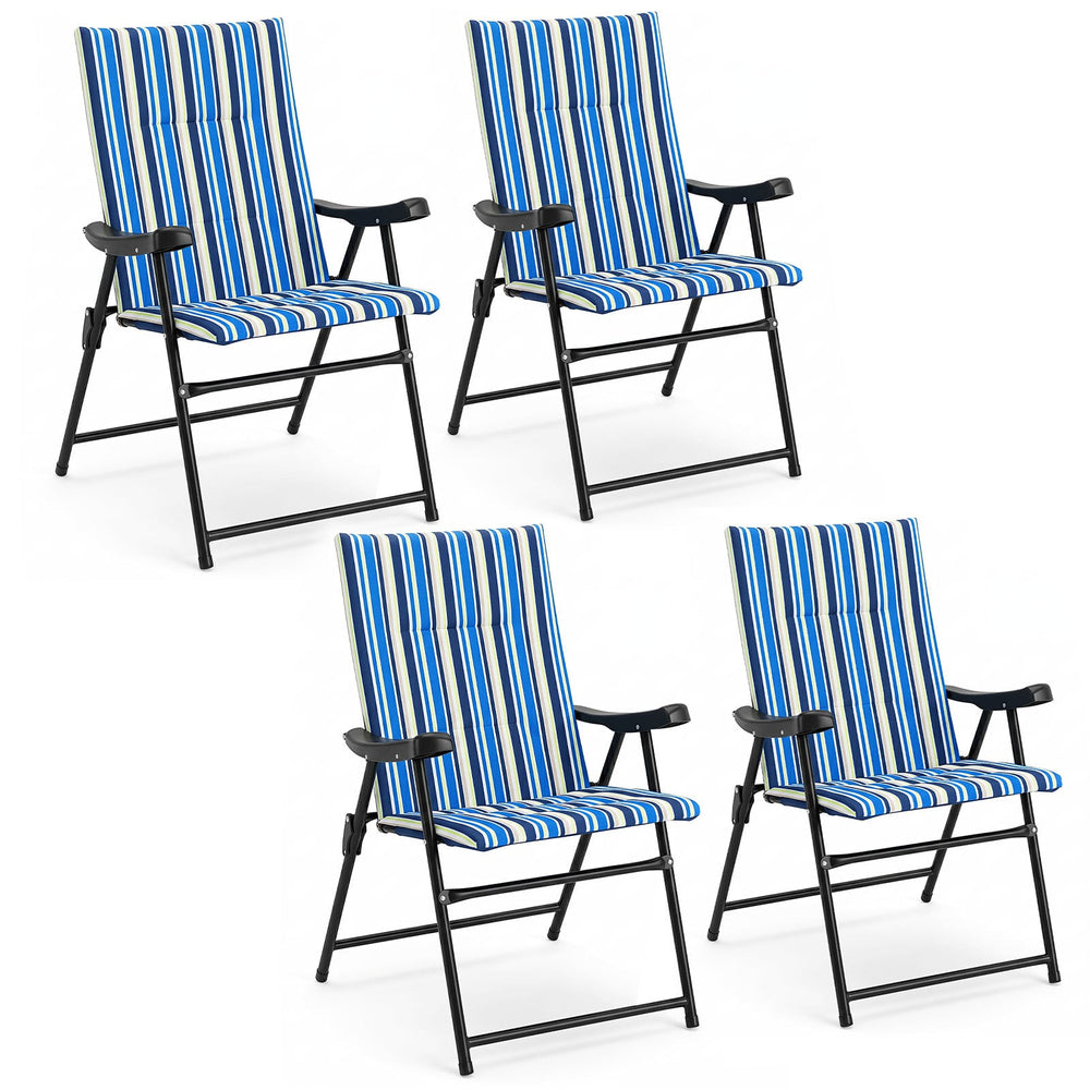 Set of 4 Foldable Beach Chairs with Armrests and Wide Seat-Blue